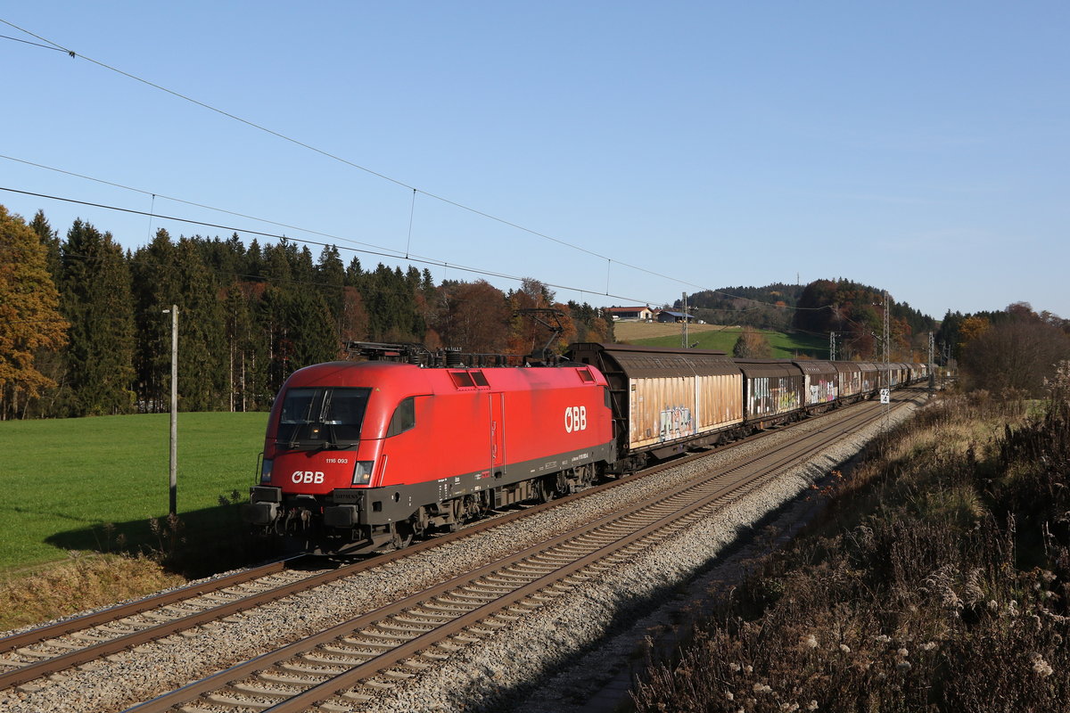 1116 0933 mit einem Schiebewandwagenzug aus Salzburg kommend am 9. November 2020 bei Grabenst�tt 
