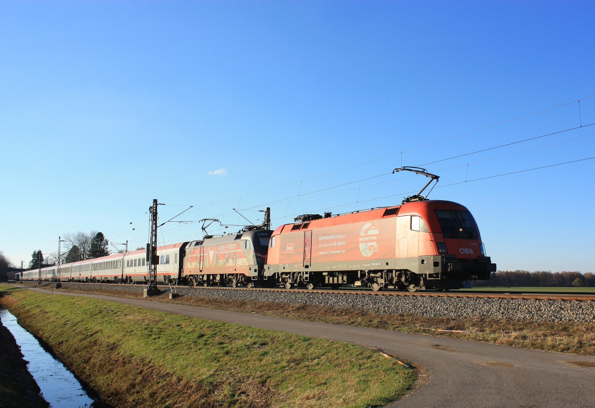 1116 143  RCA Montan Sped.  und 1116 138  Heeres Sport  waren am 1. Dezember 2013
bei Übersee in Richtung Salzburg unterwegs.