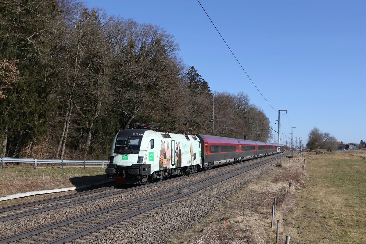 1116 231  Bio Austria 2  aus Salzburg kommend am 6. M�rz 2025 bei Hufschlag.