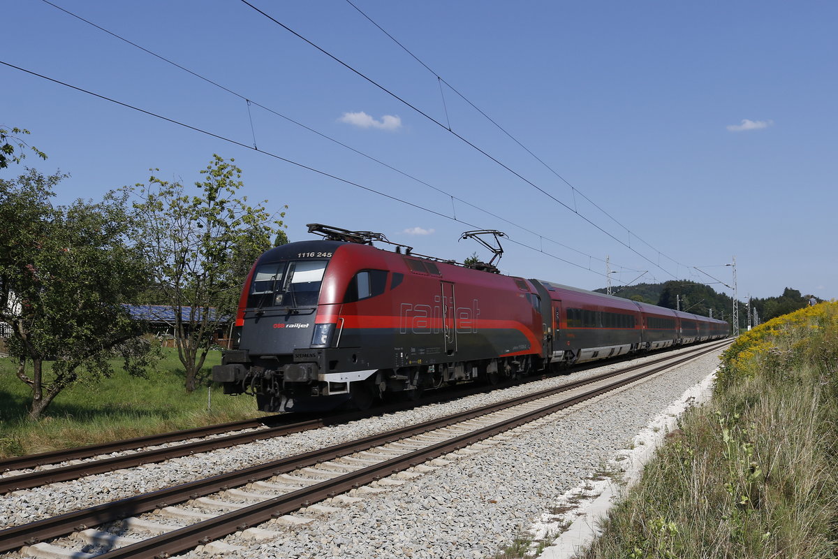 1116 245 war am 19. August 2018 bei Grabenst�tt in Richtung M�nchen unterwegs.