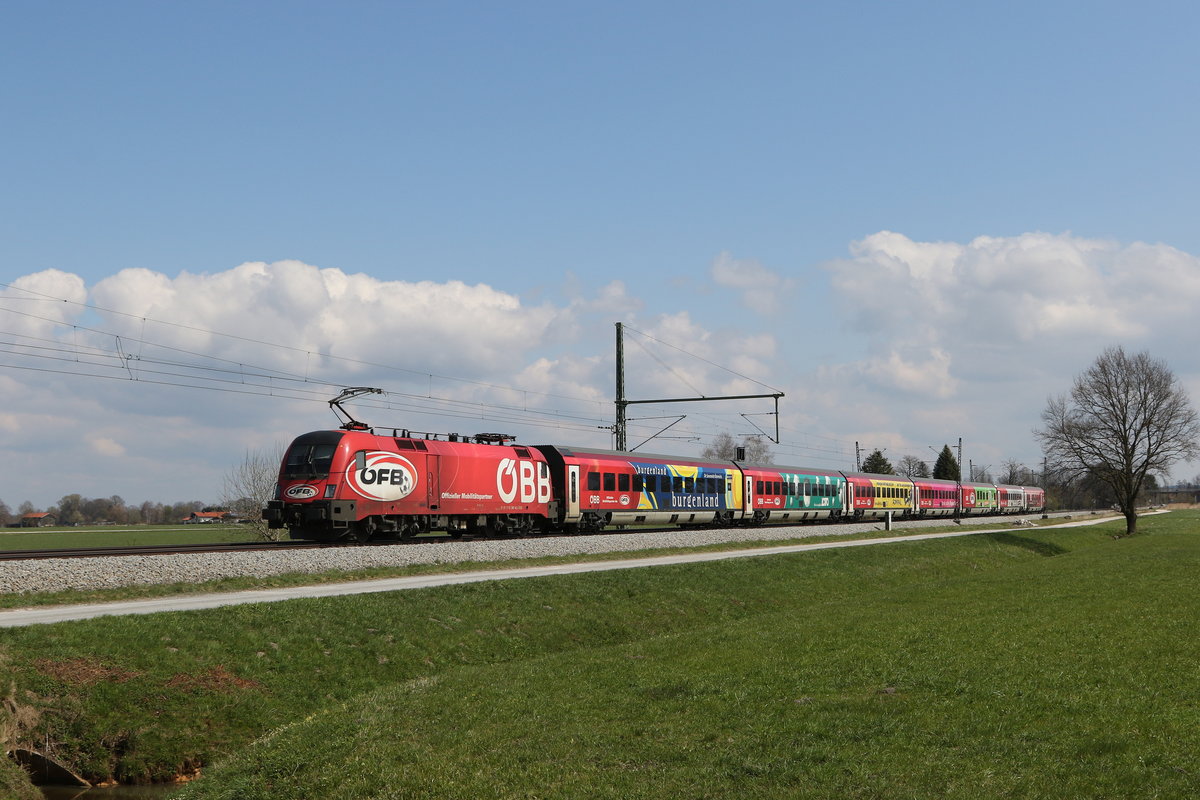 1116 249 war mit dem  �FB-Railjet  am 16. April 2021 bei �bersee in Richtung Salzburg unterwegs.