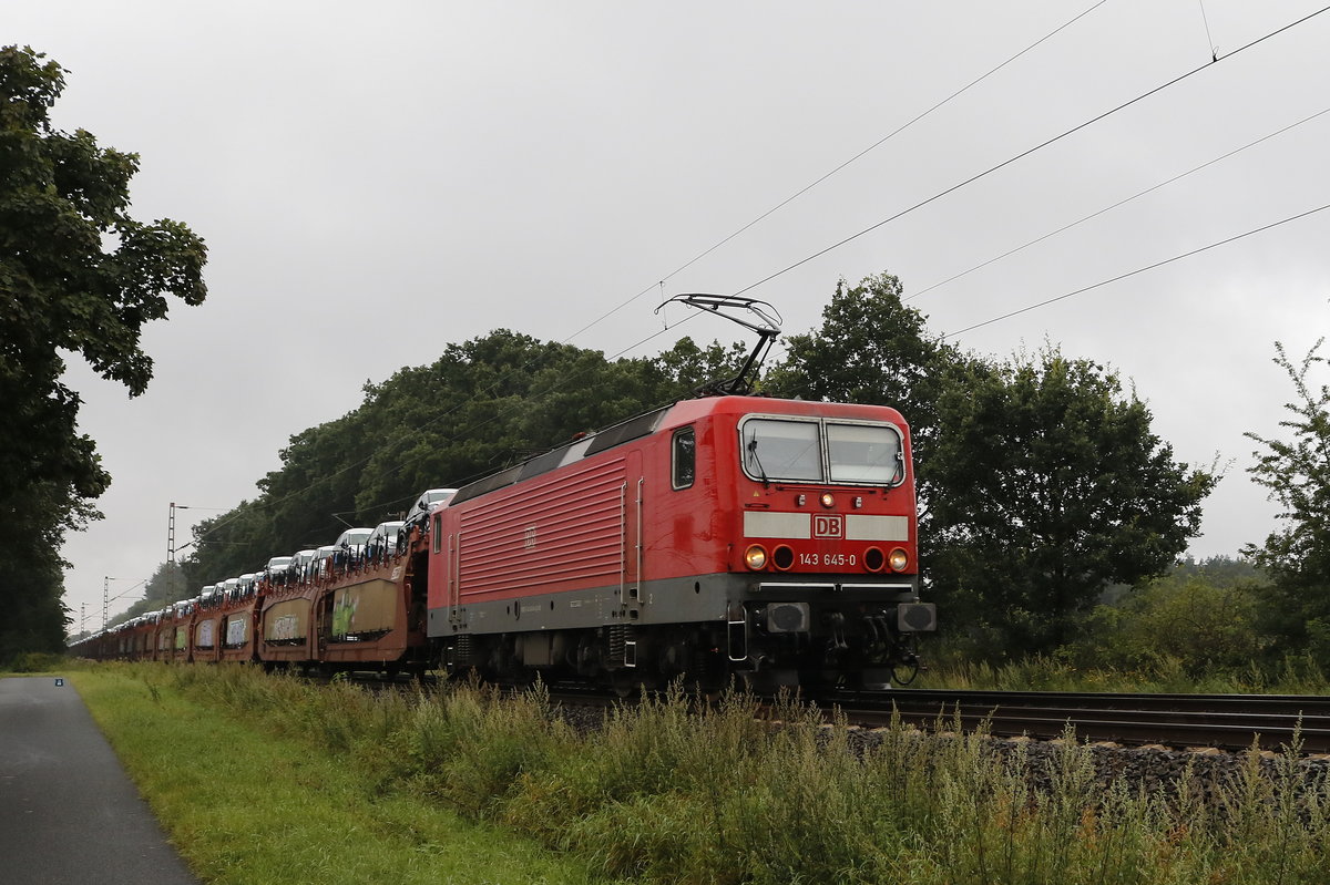 143 645-0 mit einem Autozug am 11. August 2017 bei D�rverden.