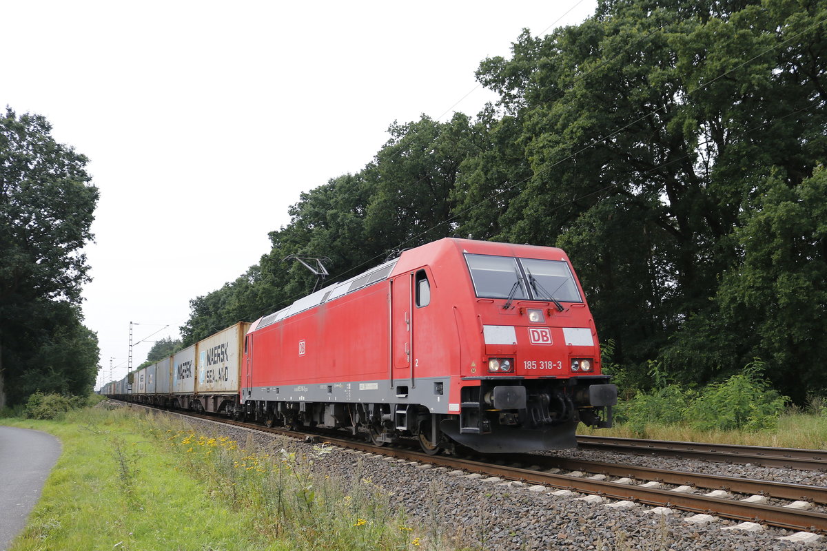 185 318-3 am 17. August 2017 bei D�rverden mit einem Containerzug.