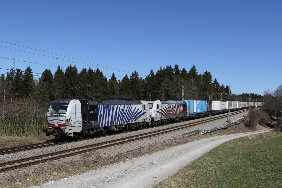 193 772 und 185 666 mit dem  Ekol  aus Saslzburg kommend am 16. M�rz 2020.